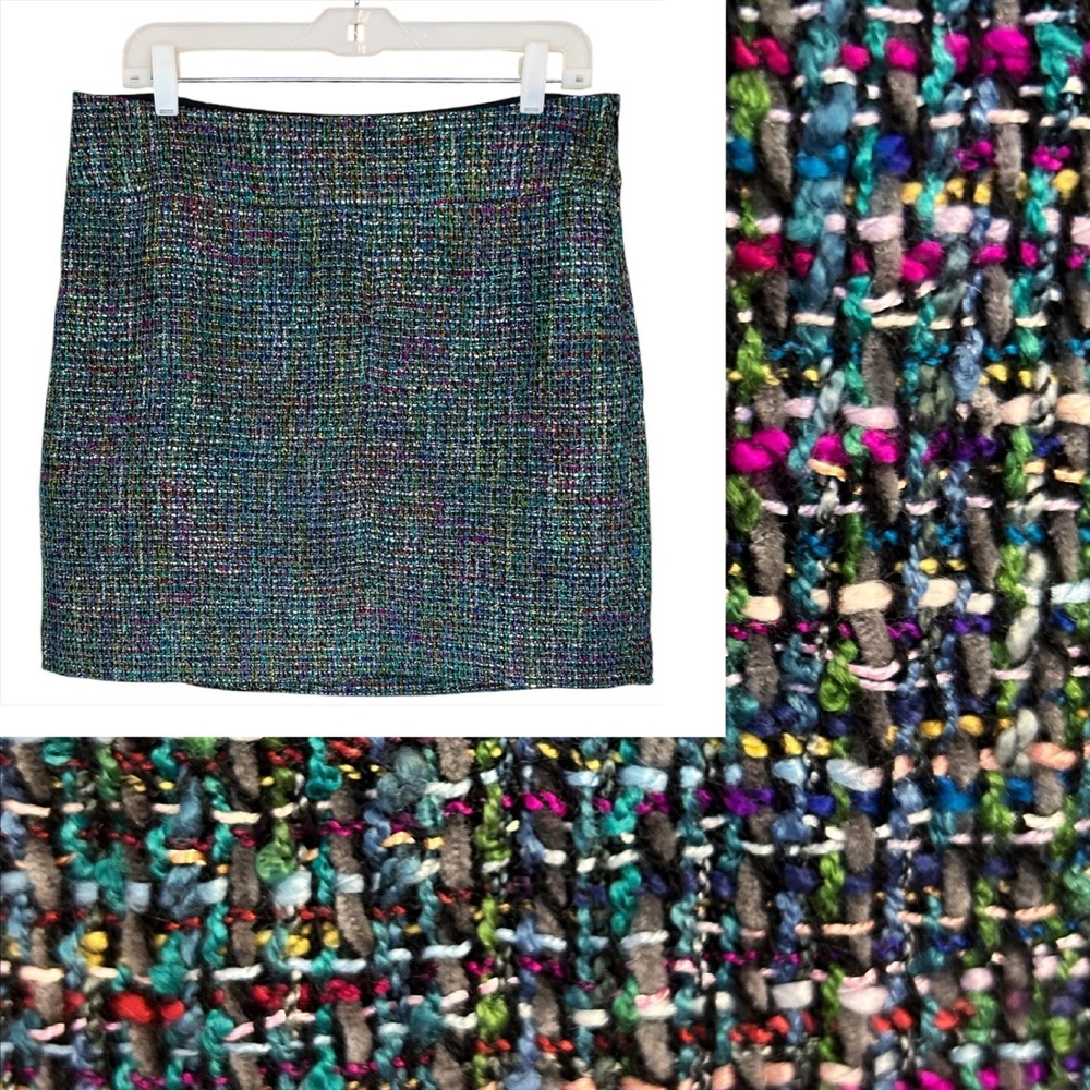 LOFT Tweed Mini Skirt 10 Medium M‎ Multicolor Blue Pink Green Textured Career